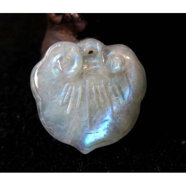 藍光彩虹光極美藍月光石雕刻吊墜項墬墬子項鍊掛件玉珮珠寶玉石寶石首飾飾品22*22.6*6.6mm-細節圖3