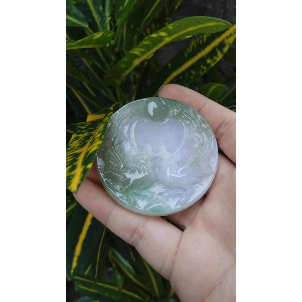 天然A貨翡翠春帶彩三彩緬甸玉冰糯種精雕雙鳳凰雙鳳呈祥掛件吊墬墬子項墬掛墬項鍊玉珮手把件玉器珠寶玉石首飾飾品-細節圖3