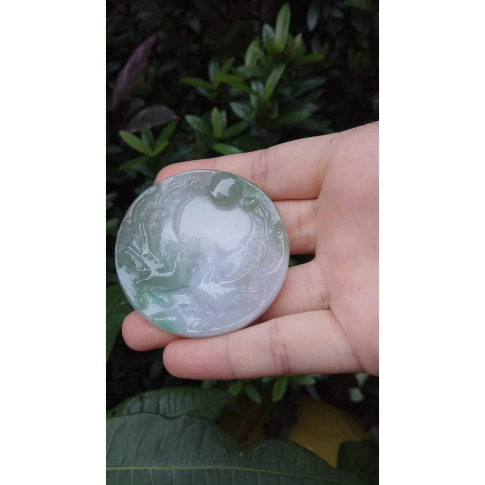 天然A貨翡翠春帶彩三彩緬甸玉冰糯種精雕雙鳳凰雙鳳呈祥掛件吊墬墬子項墬掛墬項鍊玉珮手把件玉器珠寶玉石首飾飾品-細節圖6