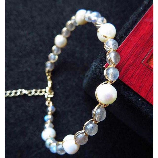 6mm超美冰種藍光充足月光石珍珠手鍊圓珠手鏈手串手環 14K包邊珠寶玉石寶石首飾飾品-細節圖2