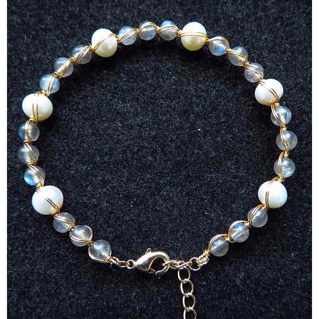 6mm超美冰種藍光充足月光石珍珠手鍊圓珠手鏈手串手環 14K包邊珠寶玉石寶石首飾飾品-細節圖3