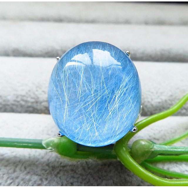 絕美滿絲金光閃閃富貴無雙極美罕見水藍色髮晶鑲嵌戒指21*18mm活圍內徑可調男女戒天然水晶之王珠寶玉石寶石首飾飾品-細節圖4