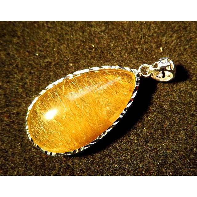 天然水晶全順硬金髮 髮晶滿絲絕美鈦晶金黃色金髮晶包邊吊墬墬子掛件招財項鍊珠寶寶石飾品首飾37*20mm-細節圖2