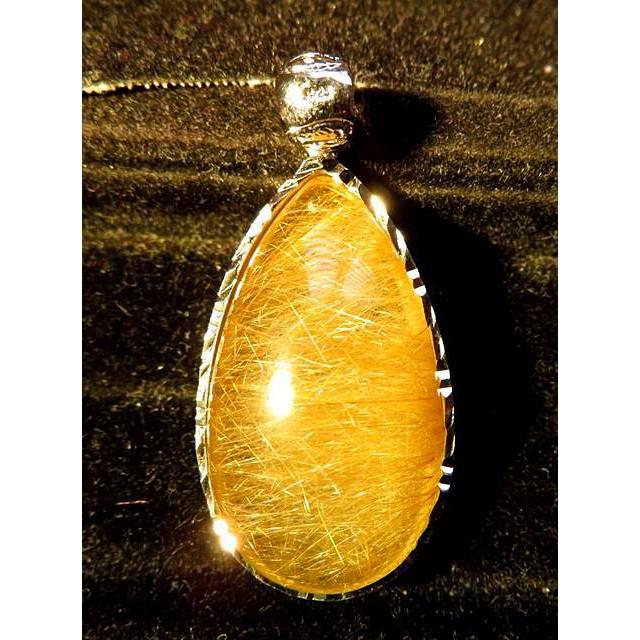 天然水晶全順硬金髮 髮晶滿絲絕美鈦晶金黃色金髮晶包邊吊墬墬子掛件招財項鍊珠寶寶石飾品首飾37*20mm-細節圖3