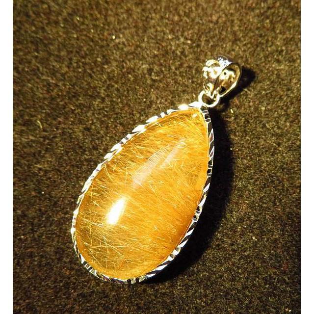 天然水晶全順硬金髮 髮晶滿絲絕美鈦晶金黃色金髮晶包邊吊墬墬子掛件招財項鍊珠寶寶石飾品首飾37*20mm-細節圖4