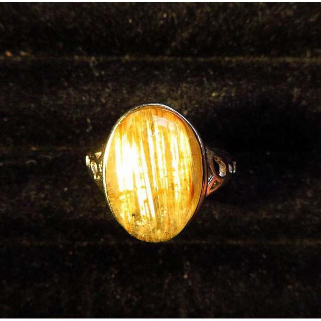 絕美滿絲金光閃閃極美大板絲大戒面鈦晶天然鈦金板鈦戒指包邊貓眼戒指活圍內徑可調天然水晶之王珠寶玉石寶石首飾飾品10mm-細節圖2