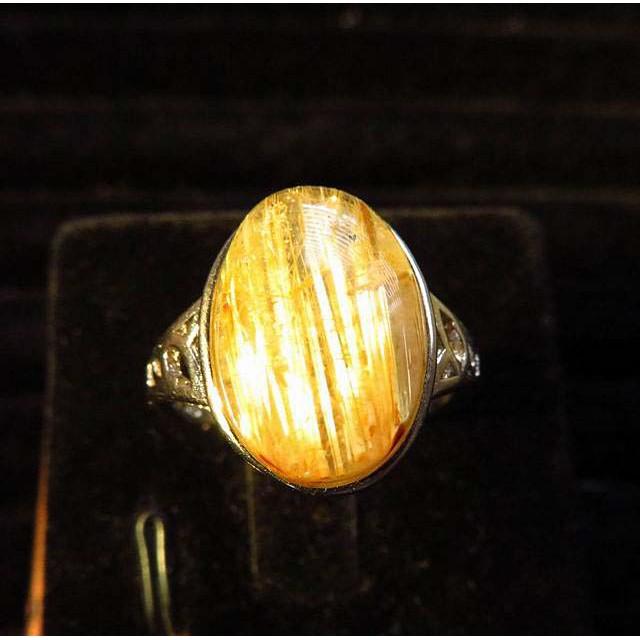 絕美滿絲金光閃閃極美大板絲大戒面鈦晶天然鈦金板鈦戒指包邊貓眼戒指活圍內徑可調天然水晶之王珠寶玉石寶石首飾飾品10mm-細節圖4