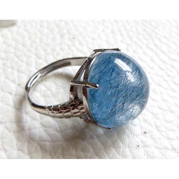 絕美滿絲金光閃閃富貴無雙極美罕見藍色髮晶鑲嵌戒指19*17mm/9g活圍內徑可調男女戒天然水晶之王珠寶玉石寶石首飾飾品-細節圖5