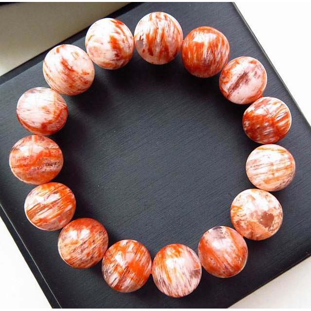 異象水晶天然水晶絕美罕見雪花幽靈*老礦料無加色*桔紅色*雪霜手鍊手鍊手串手鏈手珠佛珠13.5mm/60g珠寶玉石首飾飾品-細節圖2