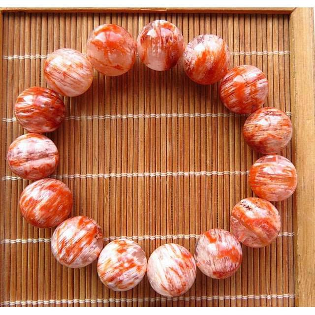 異象水晶天然水晶絕美罕見雪花幽靈*老礦料無加色*桔紅色*雪霜手鍊手鍊手串手鏈手珠佛珠13.5mm/60g珠寶玉石首飾飾品-細節圖3