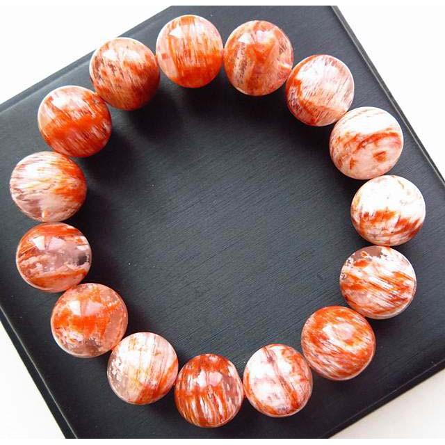 異象水晶天然水晶絕美罕見雪花幽靈*老礦料無加色*桔紅色*雪霜手鍊手鍊手串手鏈手珠佛珠13.5mm/60g珠寶玉石首飾飾品-細節圖4