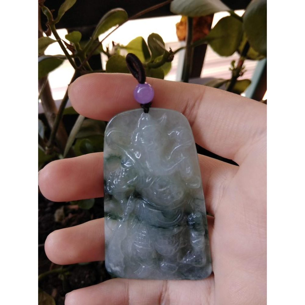 帶證書正品翡翠關公玉石吊墜天然a貨武財神爺玉牌冰種三彩飄花紫羅蘭精品玉石珠寶首飾寶石飾品掛件墬子項鍊玉珮2078-細節圖3