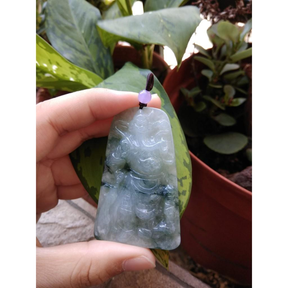 帶證書正品翡翠關公玉石吊墜天然a貨武財神爺玉牌冰種三彩飄花紫羅蘭精品玉石珠寶首飾寶石飾品掛件墬子項鍊玉珮2078-細節圖8