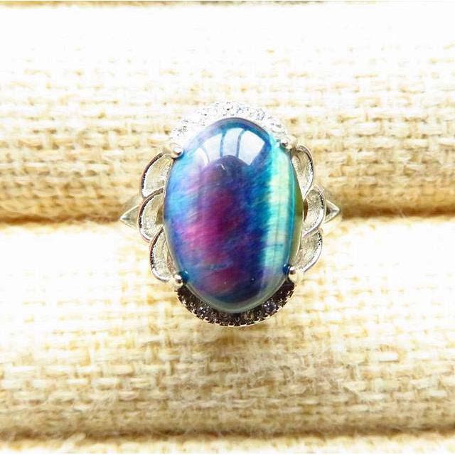 紅綠藍彩虎眼石極美AAA級彩色虎眼石戒指13*9mm活圍內徑可調珠寶玉石寶石首飾飾品-細節圖3