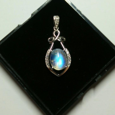 天然水晶原石玻璃體藍光充足極美藍月光石吊墜墬子項鍊掛件玉珮8*10mm珠寶玉石寶石首飾玉墬飾品