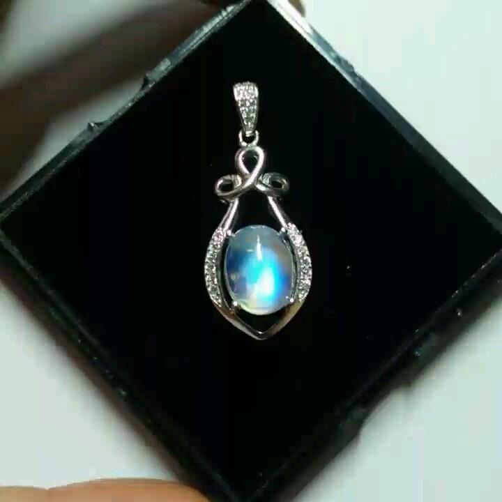 天然水晶原石玻璃體藍光充足極美藍月光石吊墜墬子項鍊掛件玉珮8*10mm珠寶玉石寶石首飾玉墬飾品-細節圖2