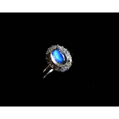 玻璃體藍光充足斯里蘭卡戀人之石藍月光石戒指活圍6*4mm/2g內徑可調簡單大方女戒珠寶玉石寶石首飾