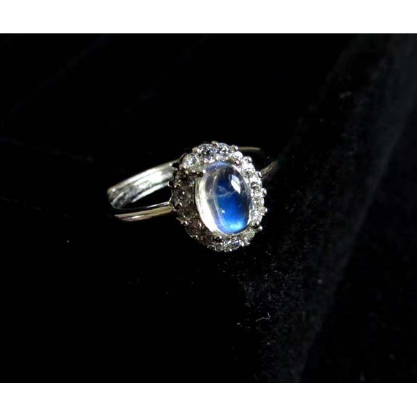 玻璃體藍光充足斯里蘭卡戀人之石藍月光石戒指活圍6*4mm/2g內徑可調簡單大方女戒珠寶玉石寶石首飾-細節圖2