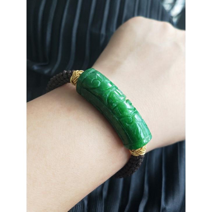 翡翠A貨緬甸玉珠鍊翡翠幹青乾青干青手編繩手鍊手串手珠手環正品真品天然玉石專櫃精品珠寶首飾飾品-細節圖2