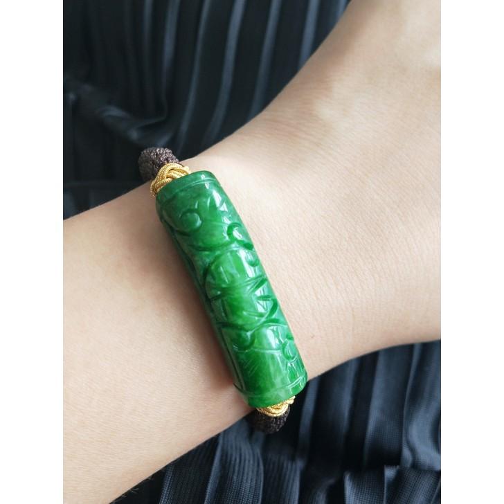 翡翠A貨緬甸玉珠鍊翡翠幹青乾青干青手編繩手鍊手串手珠手環正品真品天然玉石專櫃精品珠寶首飾飾品-細節圖3