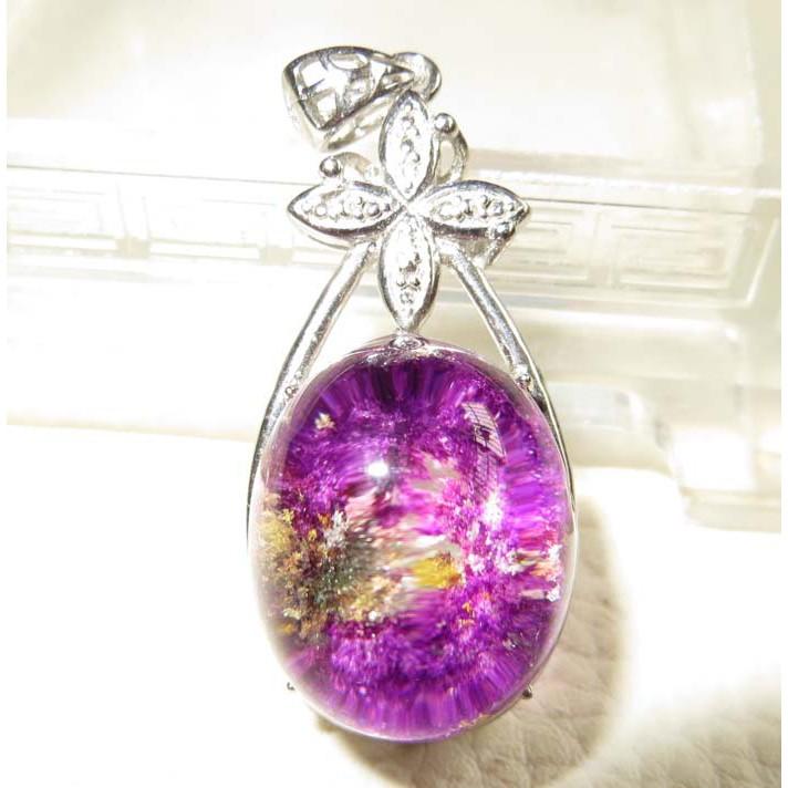 水晶紫幽靈彩色花幽靈包邊掛墬吊墬墬子項鍊掛件玉珮晶體超透實物更美珠寶玉石寶石首飾玉墬飾品-細節圖2