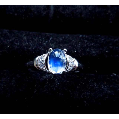 玻璃體*藍光充足*斯里蘭卡進口戀人之石藍月光石戒指活圍內徑可調簡單大方女戒珠寶玉石寶石首飾