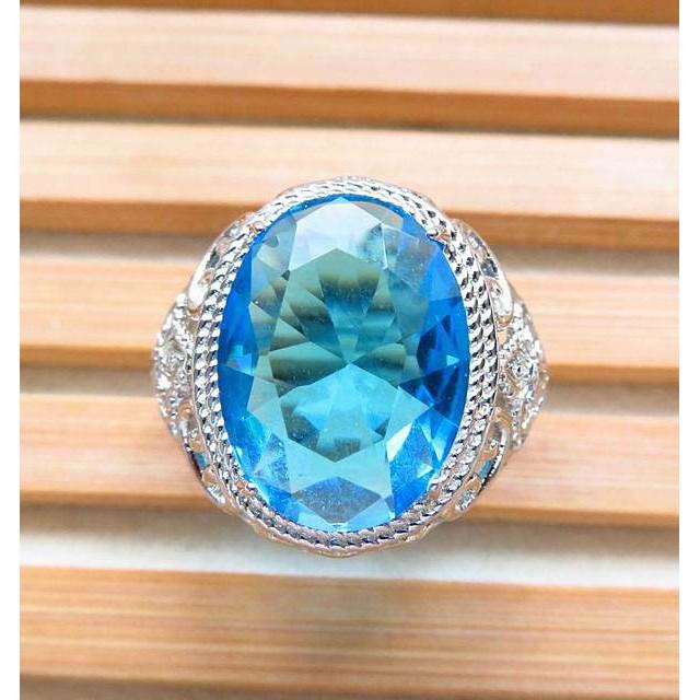 天然瑞士藍超閃亮超好切工托帕石拓帕石戒指Topaz戒子16mm活圍珠寶首飾彩色寶石首飾飾品-細節圖3