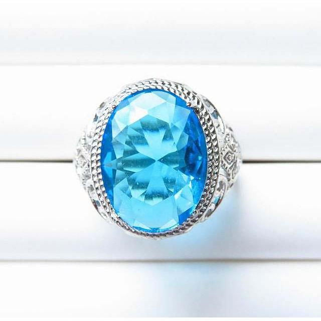 天然瑞士藍超閃亮超好切工托帕石拓帕石戒指Topaz戒子16mm活圍珠寶首飾彩色寶石首飾飾品-細節圖2