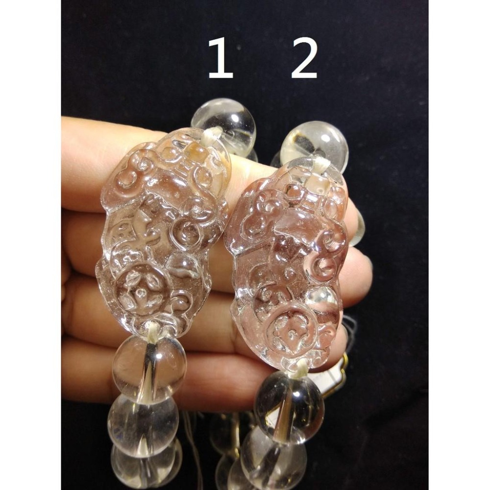 冰透白水晶雕刻貔貅圓珠單圈手鍊手珠佛珠手環手串14mm招財旺財神獸珠寶首飾飾品寶石兩款任選其一-細節圖2