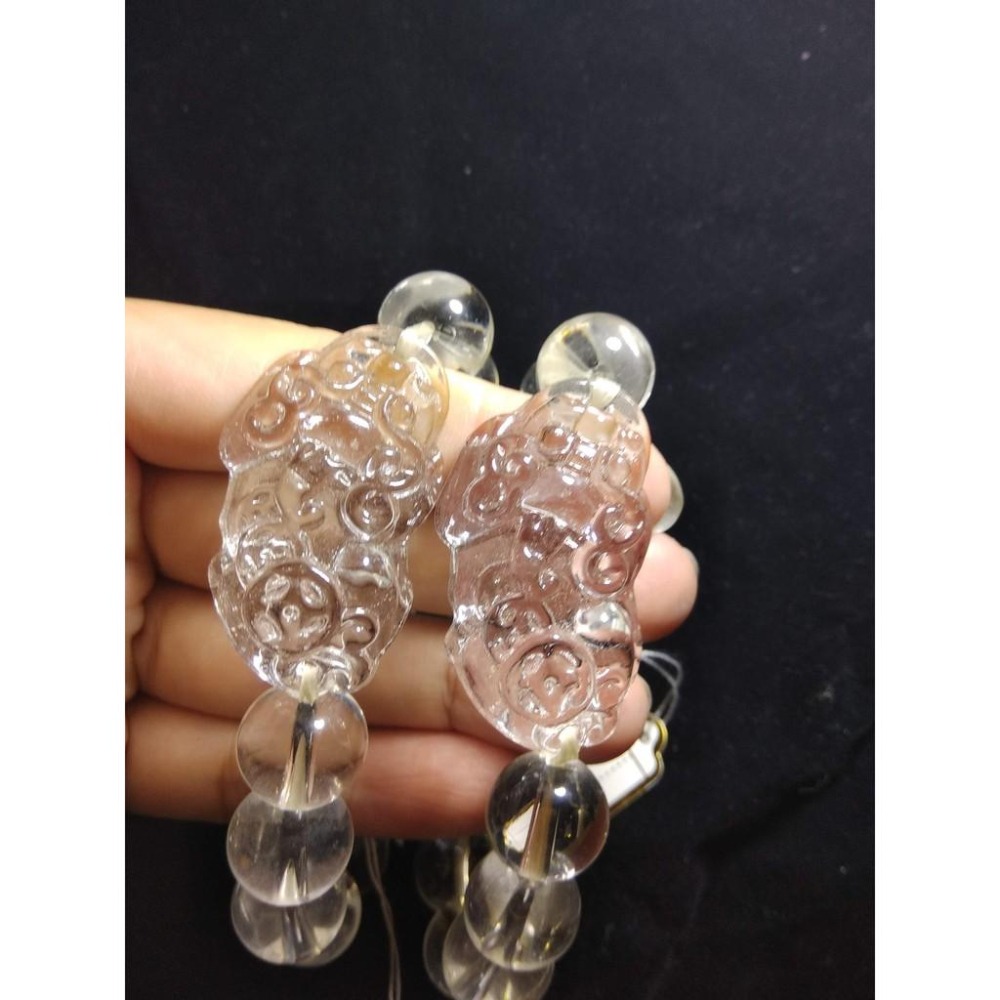 冰透白水晶雕刻貔貅圓珠單圈手鍊手珠佛珠手環手串14mm招財旺財神獸珠寶首飾飾品寶石兩款任選其一-細節圖3