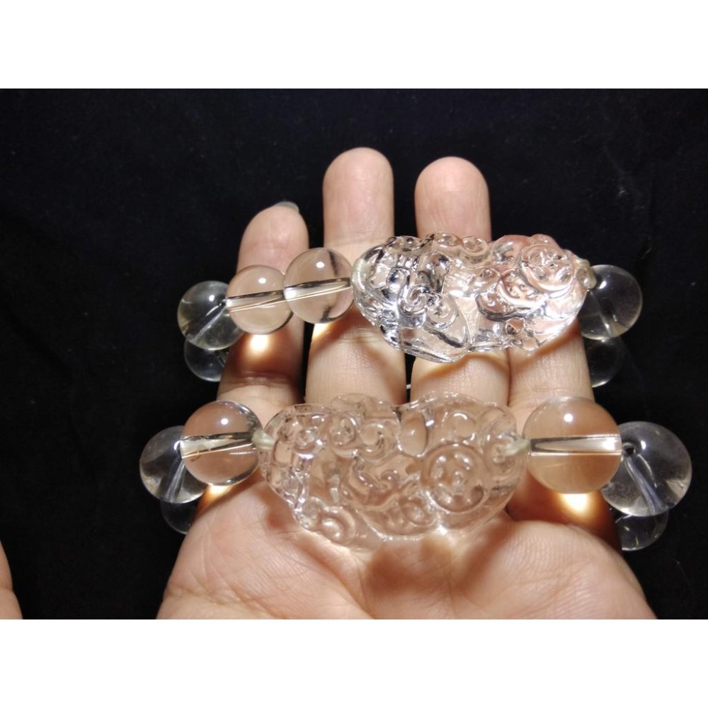 冰透白水晶雕刻貔貅圓珠單圈手鍊手珠佛珠手環手串14mm招財旺財神獸珠寶首飾飾品寶石兩款任選其一-細節圖6