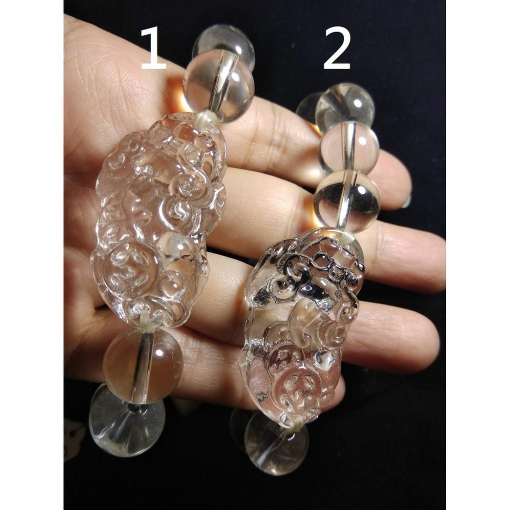 冰透白水晶雕刻貔貅圓珠單圈手鍊手珠佛珠手環手串14mm招財旺財神獸珠寶首飾飾品寶石兩款任選其一-細節圖7
