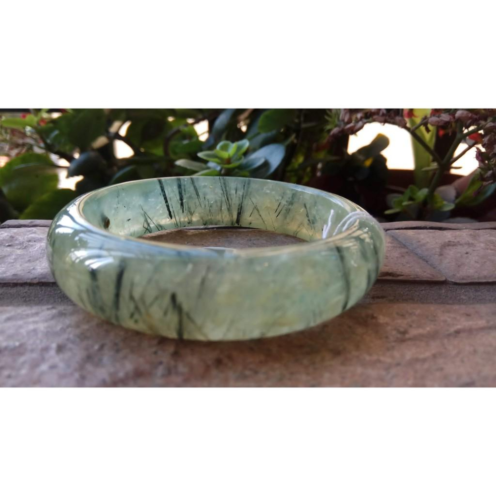 18.78圍天然冰種發葡萄石手鐲鐲子手環綠黑髮共生異象黑碧璽水晶彩色寶石珠寶首飾飾品向陽綠晶體清透髮絲明顯-細節圖3