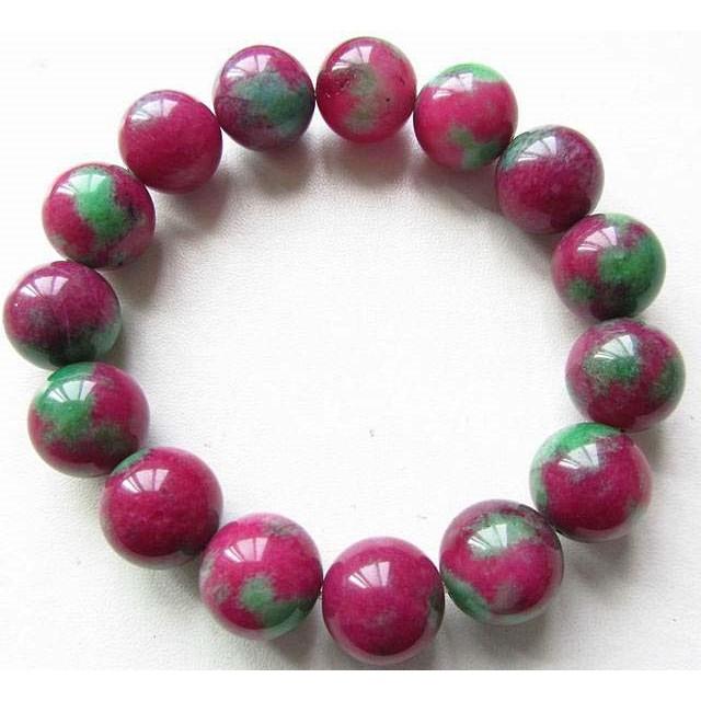 天然水晶紅綠寶石手鍊手串手珠佛珠單圈圓珠13mm/55.8g紅寶石綠簾石共生礦絕無僅有稀少寶石珠寶首飾飾品寶石-細節圖2