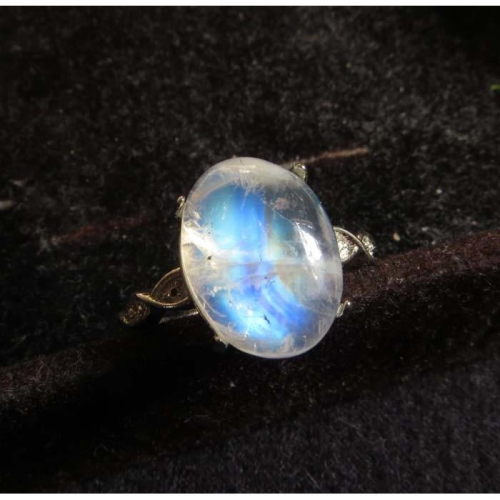 玻璃體藍光充足斯里蘭卡進口極美AAA級藍月光石戒指男戒13*9.3mm指環活圍內徑可調拉長石珠寶玉石寶石首飾玉墬飾品