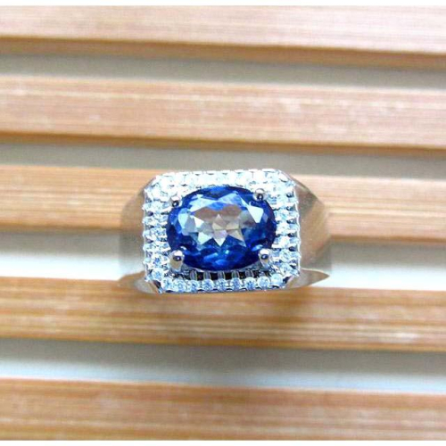 天然藍寶石戒指銀鑲嵌8mm活圈內徑可調Sapphire 男戒女戒通透藍剛玉通透顏色好最具保值增值潛力首選首飾飾品