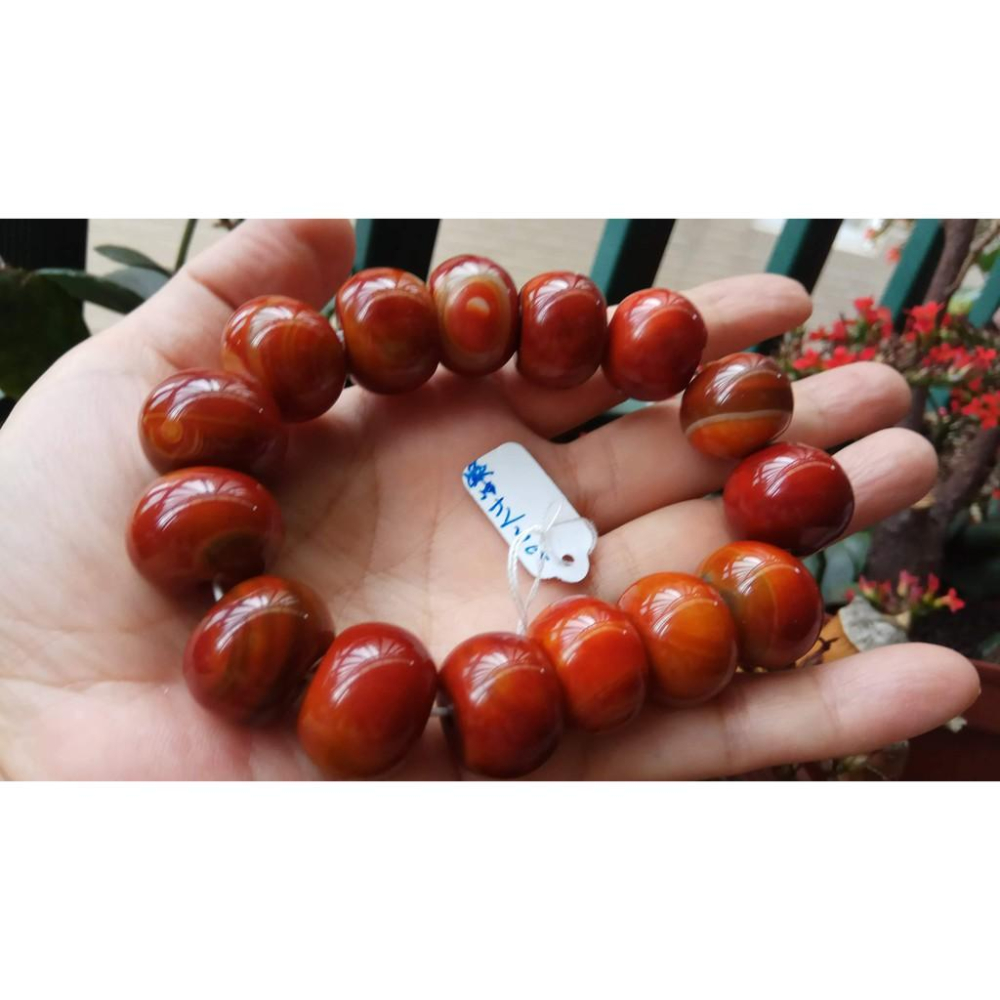 超美天然南紅瑪瑙北漂老料戰國紅扁圓珠單圈手鍊手串手珠佛珠手鏈大珠子20mm/66.1g珠寶玉石寶石首飾飾品-細節圖6