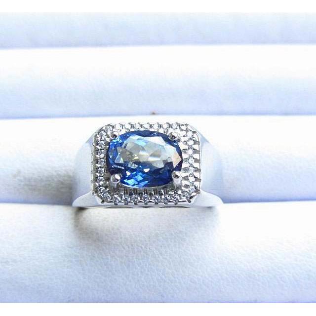 天然藍寶石戒指銀鑲嵌活圈內徑可調Sapphire 男戒女戒通透藍剛玉最具保值增值潛力首選首飾飾品-細節圖3