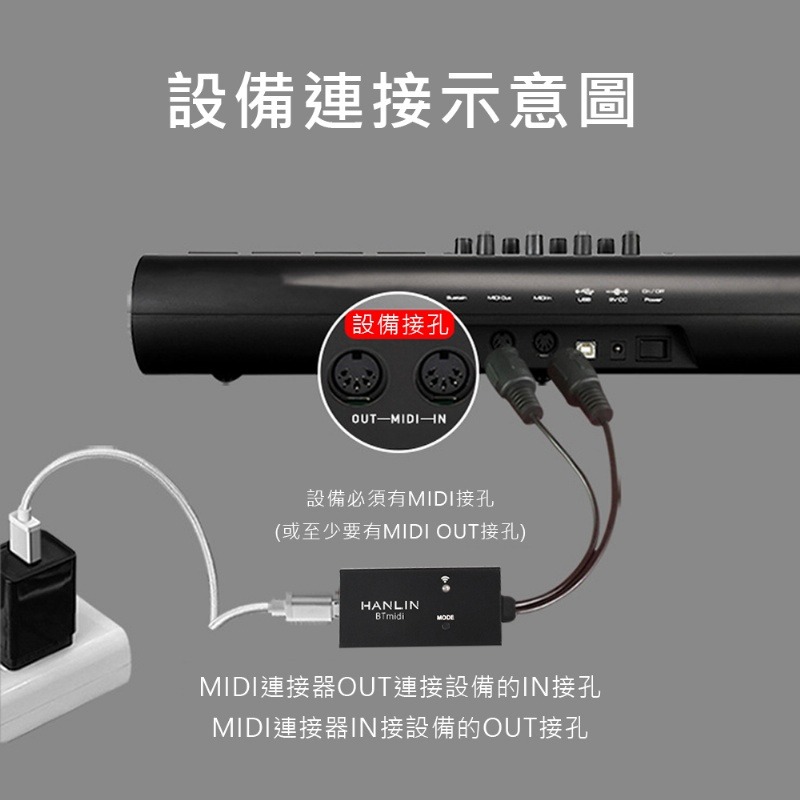 HANLIN BTmidi 無線藍牙Midi接收器 圓頭五針 電子琴 吉他 製作音樂 播放Midi音樂-細節圖7