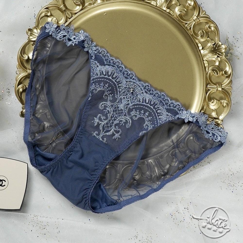 Lady 傾戀凡爾賽系列 刺繡低腰三角褲 M-L(宮廷藍/迷情膚)-細節圖6