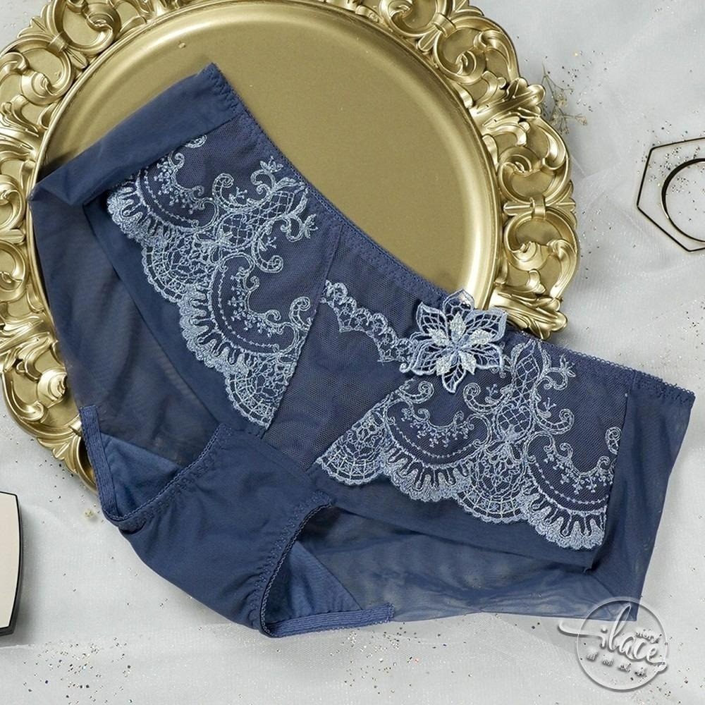 Lady 傾戀凡爾賽系列 刺繡低腰平口褲 M(宮廷藍/迷情膚)-細節圖6