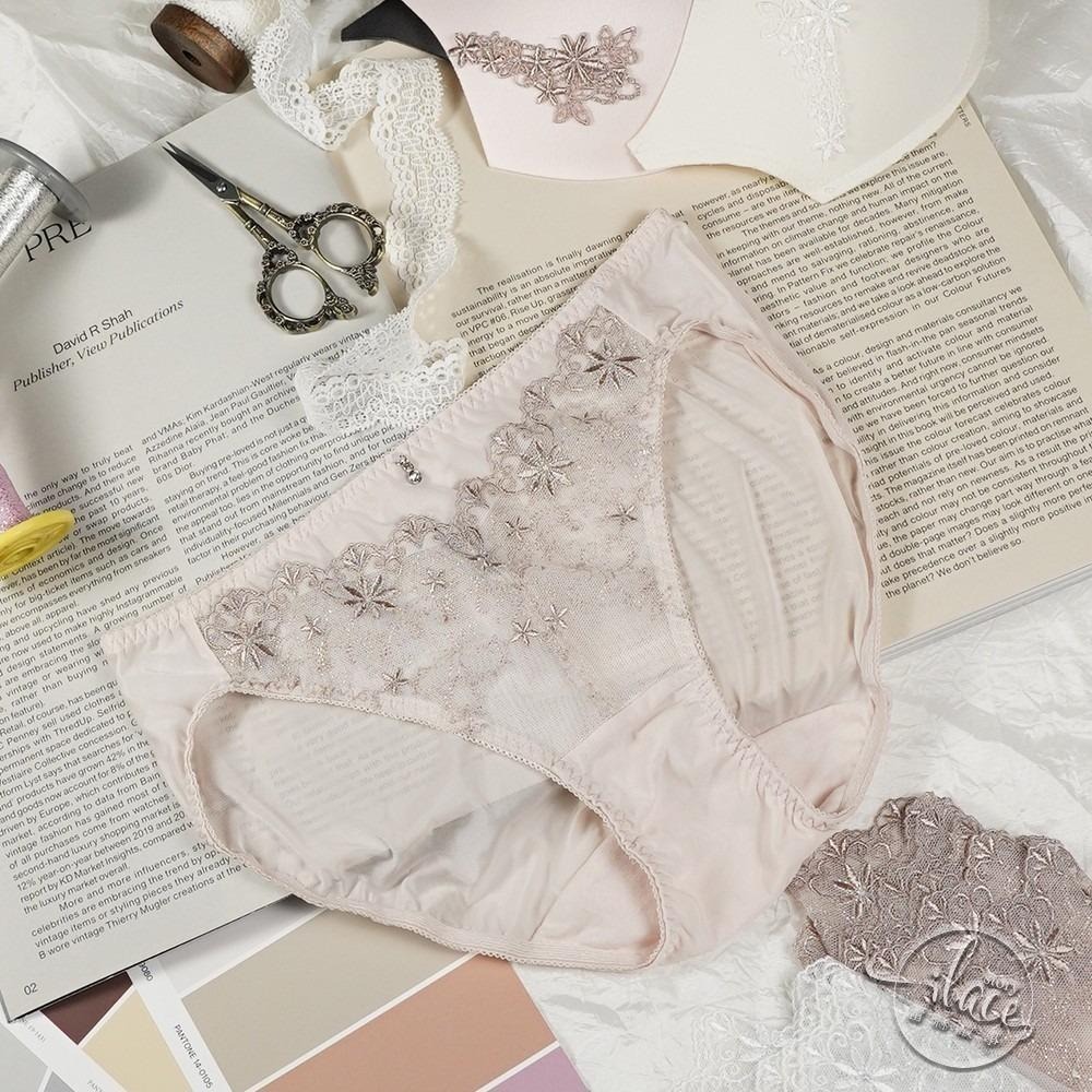 Lady 花履奇緣系列 刺繡中腰三角褲 M-L(閃耀黑/焦糖可可/晨光白)-細節圖8