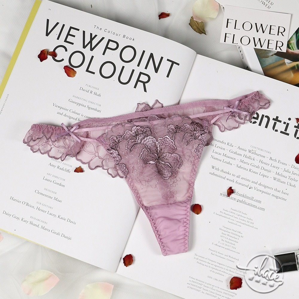 Lady 花戀私語系列 刺繡低腰丁字褲 M(依戀紫/深情黑)-細節圖5