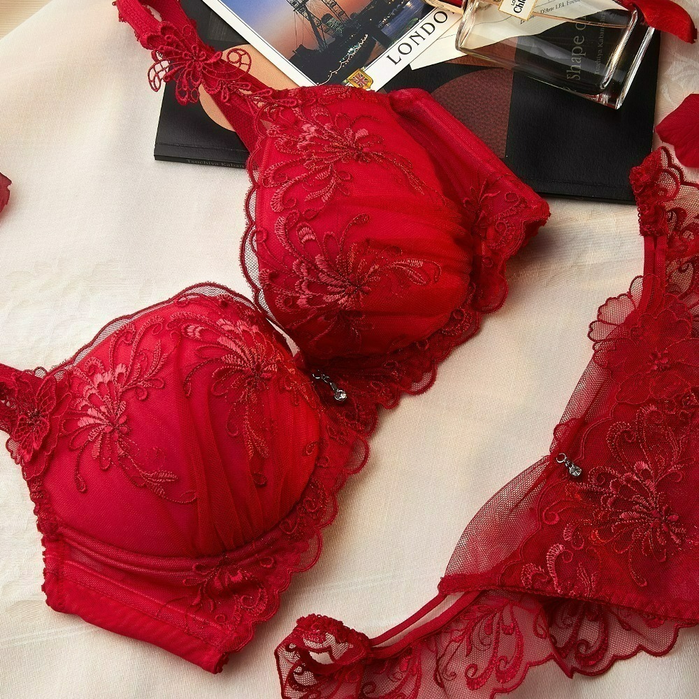 Lady 花羽綺想系列 刺繡深線內衣 B-F罩(綺想紅/羽翼白)-細節圖4