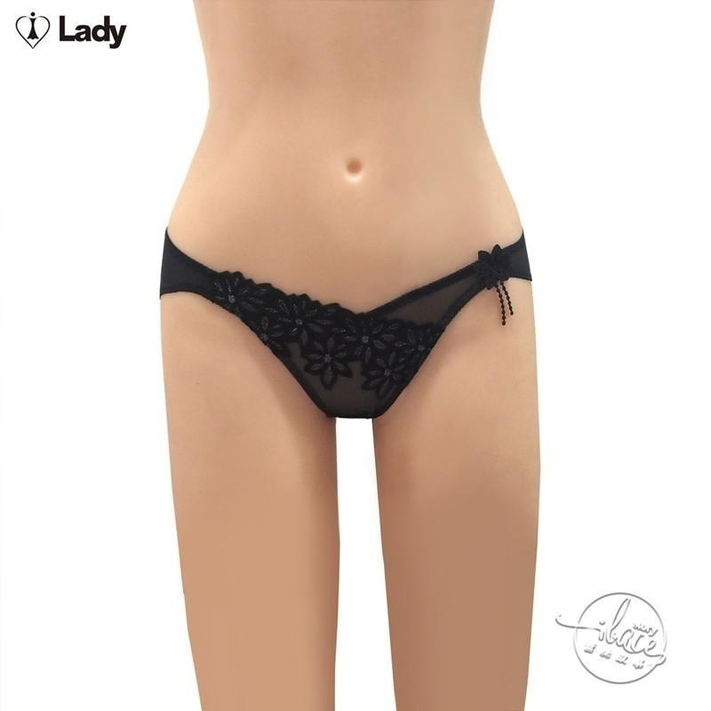 LADY 閃耀愛情系列 刺繡低腰三角褲 (浮華白 / 透視黑)-細節圖6