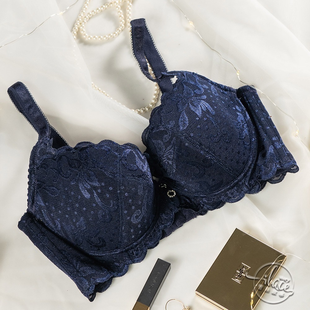 Lady 綻放香頌系列 蕾絲包覆內衣 B-E罩(深情藍)-細節圖4