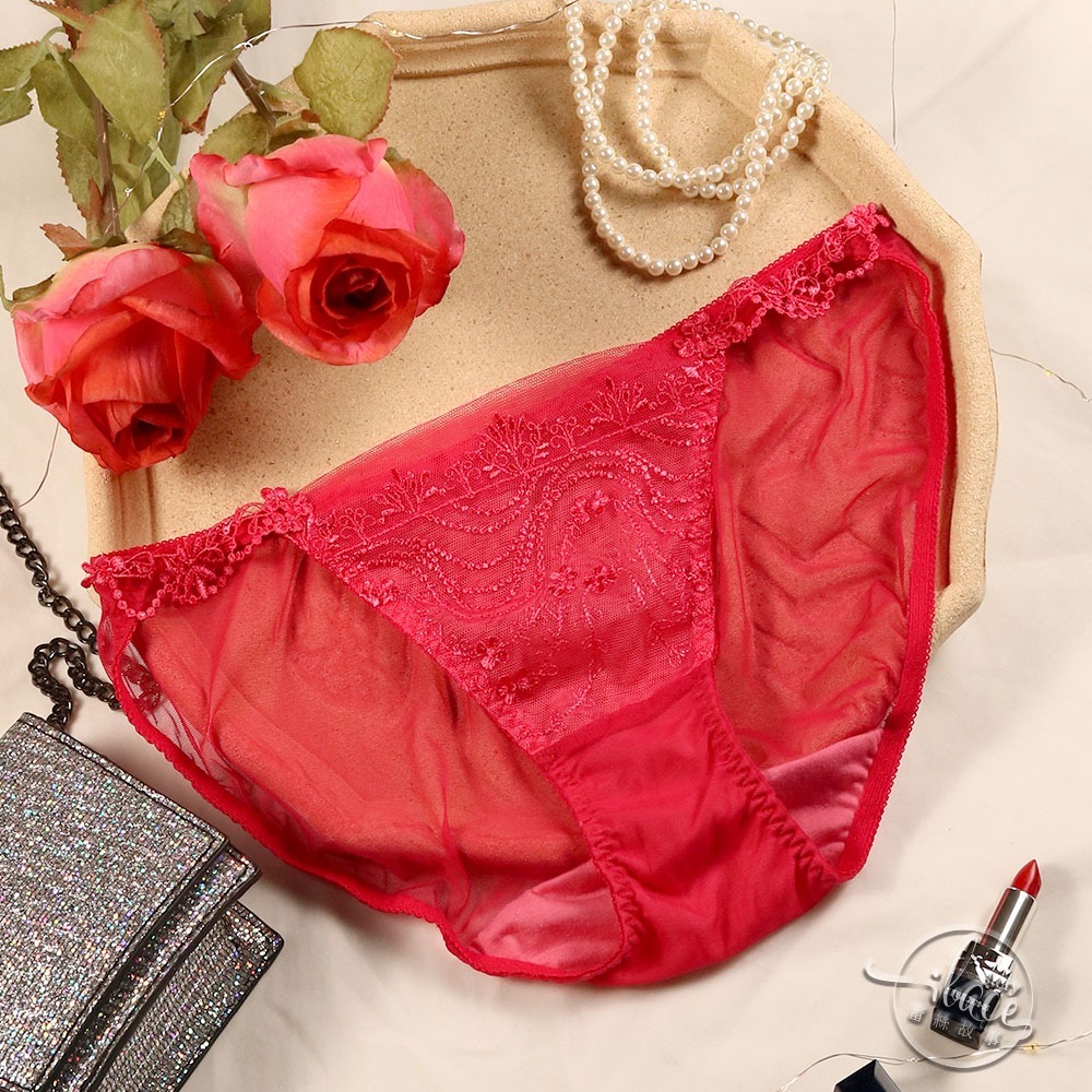 Lady 晨光似戀系列 刺繡低腰三角褲 M-XL(熱戀紅/暗戀白)-細節圖5