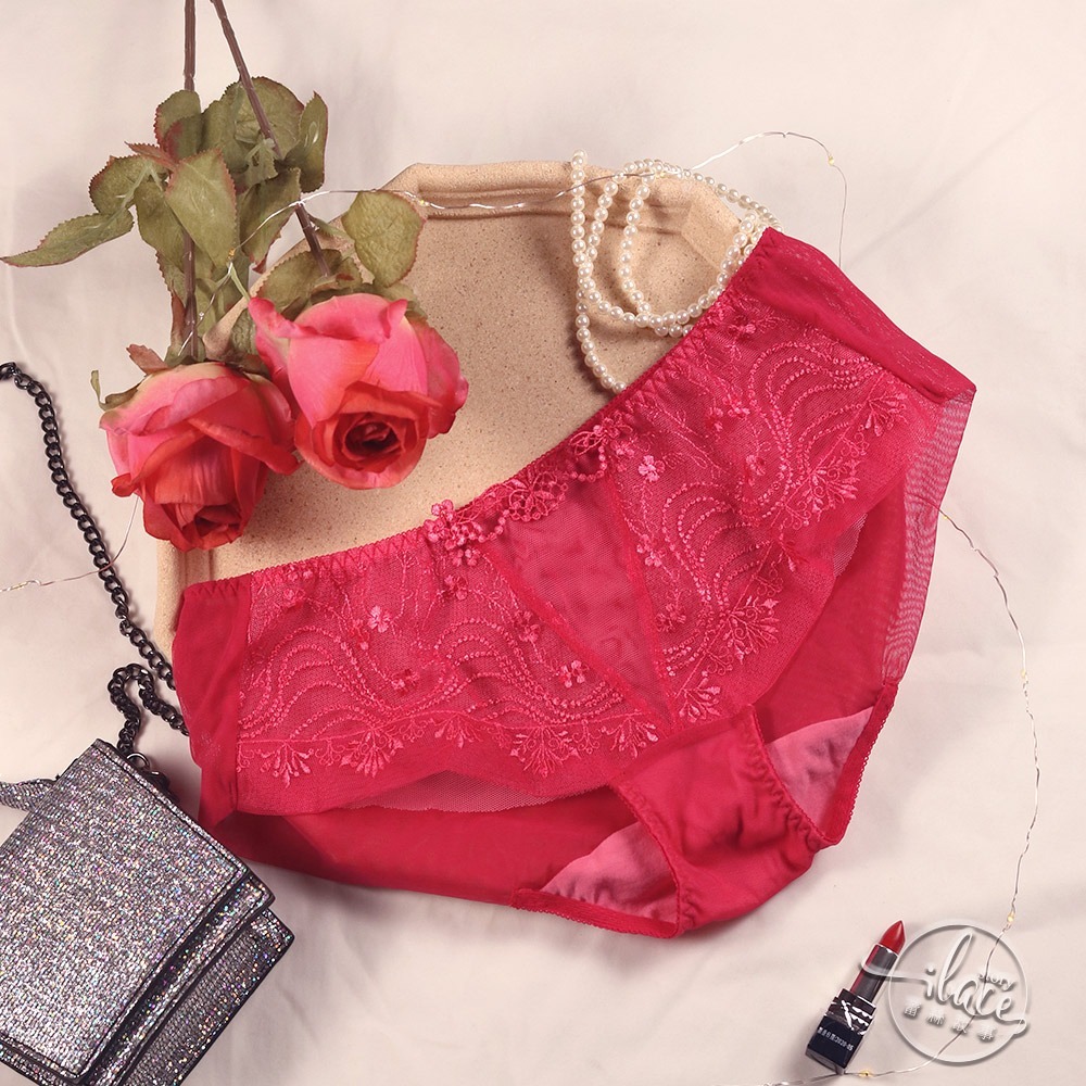 Lady 晨光似戀系列 刺繡低腰平口褲 M-XL(熱戀紅/暗戀白)-細節圖3