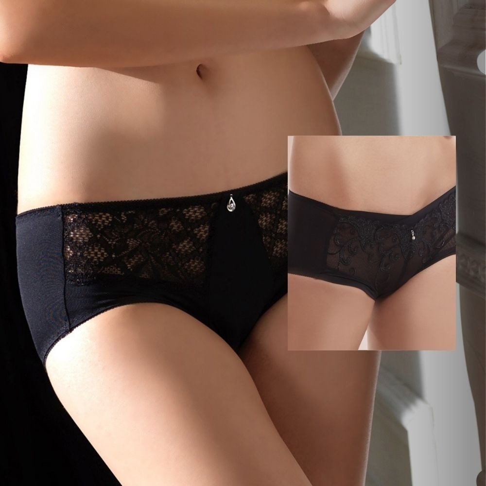 LADY 燦亮星影系列 刺繡中腰平口褲 ( 神秘紫 / 優雅綠 / 光影藍 / 亮金膚 / 星燦灰 / 魔力黑 )-細節圖2