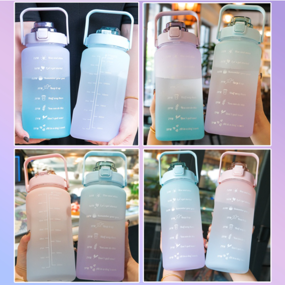 🍀若隱百貨🍀磨砂款大容量漸變水壺 2000ml 太空瓶 吸管刻度 運動水壺 漸層水杯 磨砂水瓶 漸層水壺【C042】-細節圖7